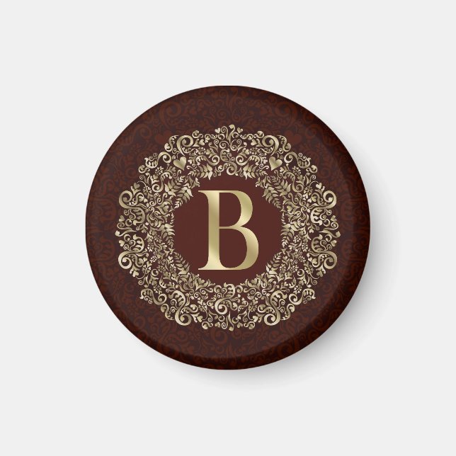 Elegant Letter B gold and Red Damask Monogram  Magnet (Front)