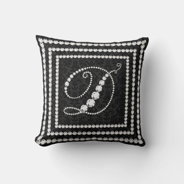 Elegant Letter D Sparkling Diamonds -Monogram Cushion (Front)