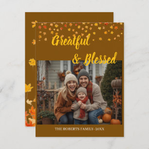 Elegant Lettering Custom Thanksgiving family photo Holiday Card