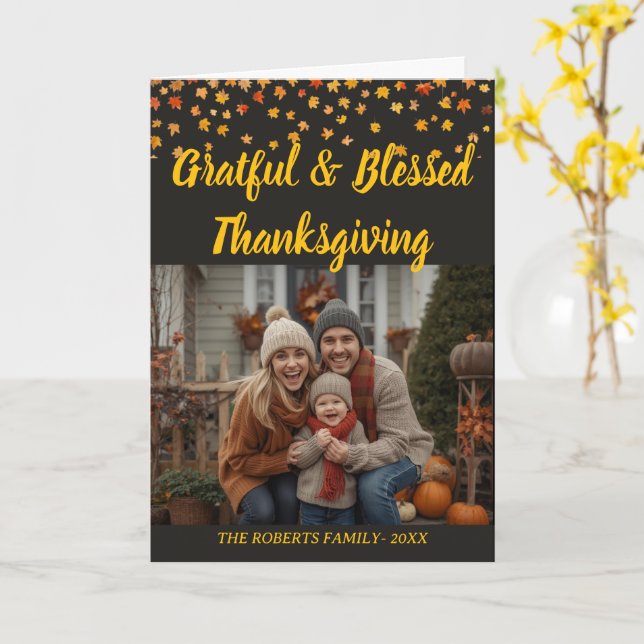 Elegant Lettering Custom Thanksgiving  folded Card (Yellow Flower)