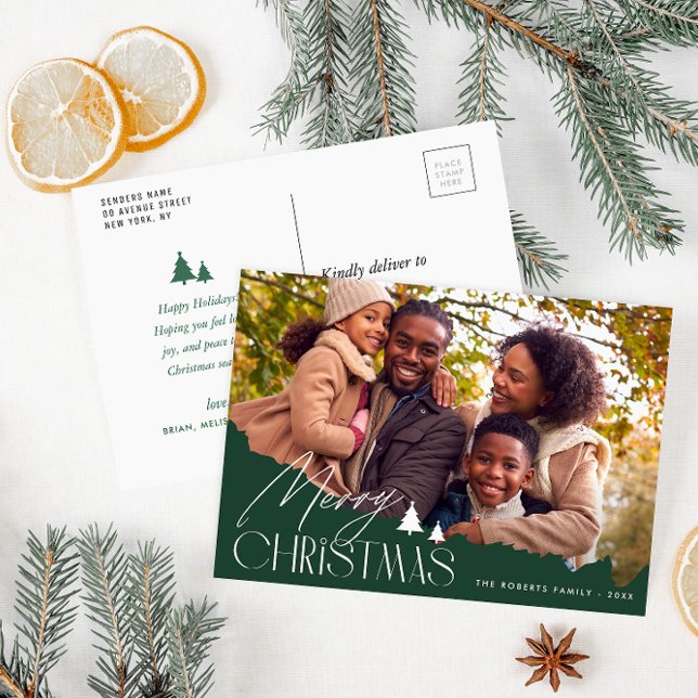 Elegant lettering modern photo christmas holiday postcard (Creator Uploaded)