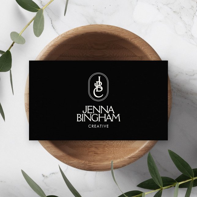 Elegant Lettering Monogram Logo Black/Ivory Business Card (Creator Uploaded)
