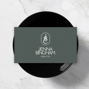 Elegant Lettering Monogram Logo Dark Green Business Card