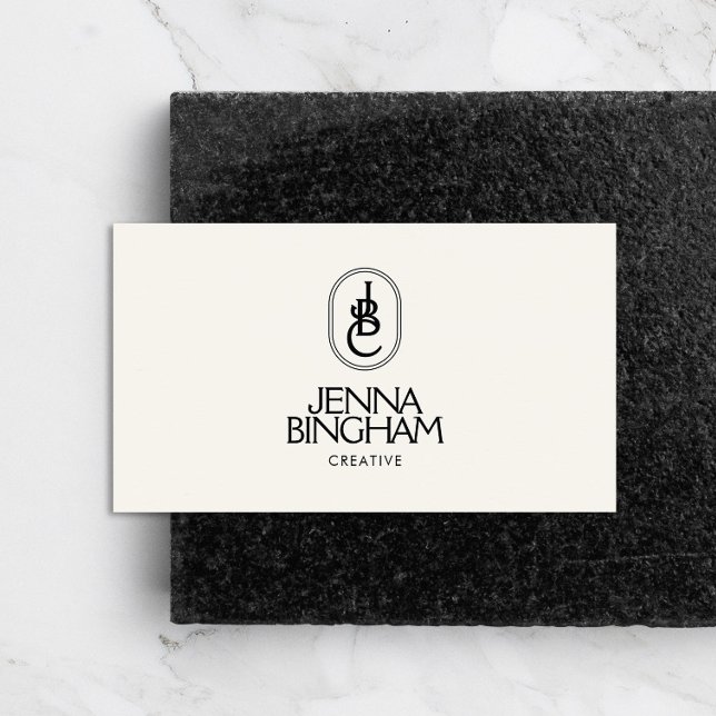 Elegant Lettering Monogram Logo Ivory Business Card (Creator Uploaded)