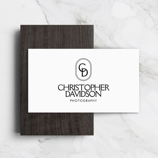 Elegant Lettering Monogram Logo White/Black Business Card (Creator Uploaded)