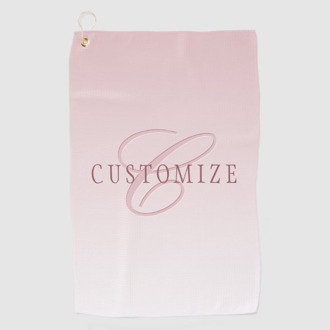 Elegant Lettering & Monogram | Rose Ombre Golf Towel (Front)
