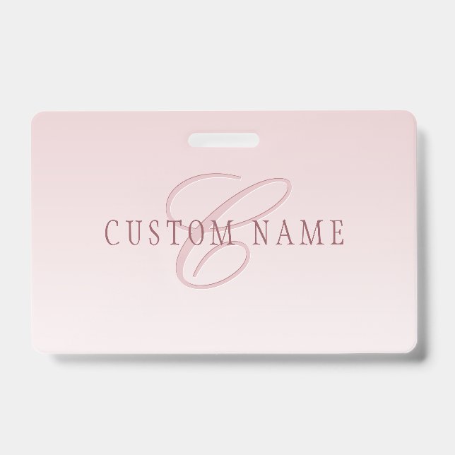 Elegant Lettering & Monogram | Rose Ombre ID Badge (Front)