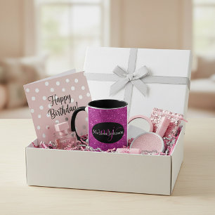 Elegant lettering on Black & pink glitter Mug