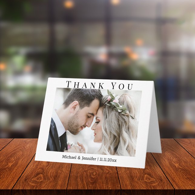 Elegant Letterpress Script, 2 Photo Wedding Thank You Card (Creator Uploaded)