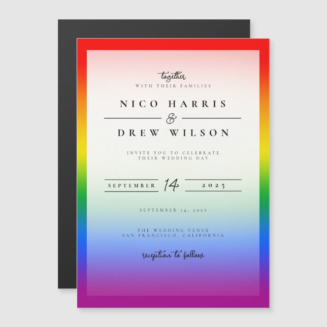 Elegant LGBTQ+ Pride Wedding  Magnetic Invitation (Front/Back)
