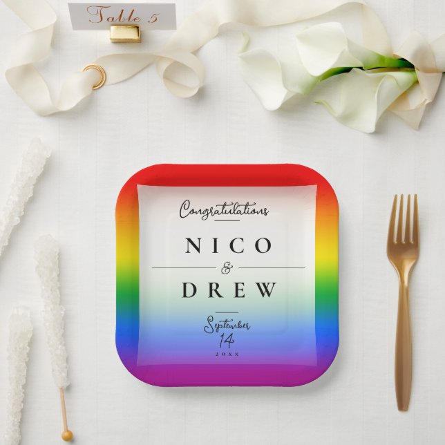 Elegant LGBTQ+ Pride Wedding  Paper Plate (Wedding)