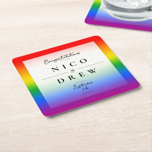 Elegant LGBTQ+ Pride Wedding  Square Paper Coaster (Angled)