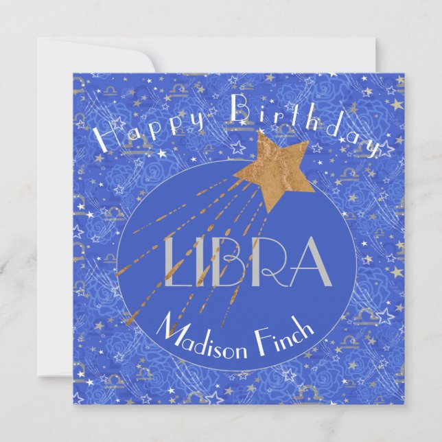 Elegant Libra Personalised Birthday Card (Front)