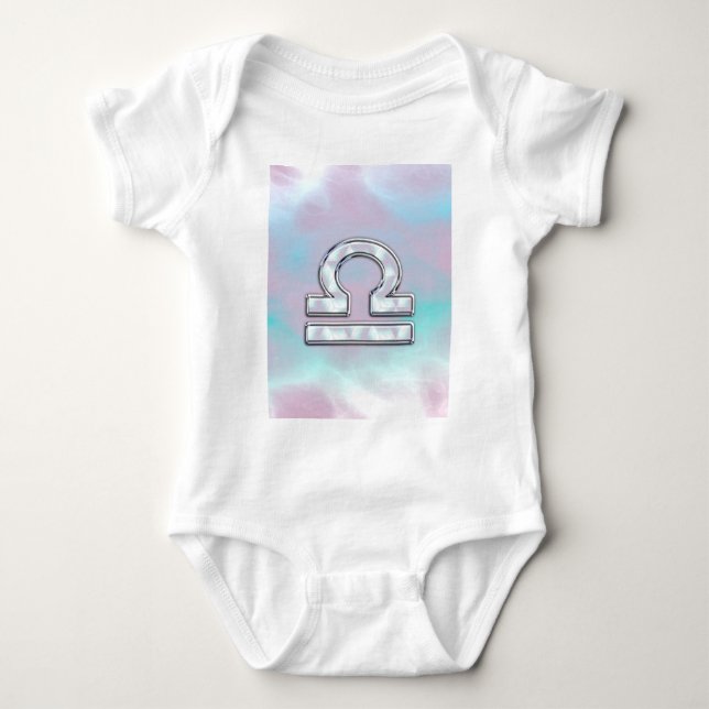 Elegant Libra Zodiac Sign Mother of Pearl Style Baby Bodysuit (Front)