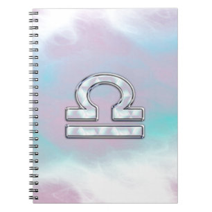 Elegant Libra Zodiac Sign Mother of Pearl Style Spiral Notebook