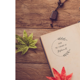 Elegant Library Books Hand-drawn Custom Name Rubber Stamp