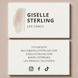 Elegant Life Coach Neutral Beige Watercolor  Business Card