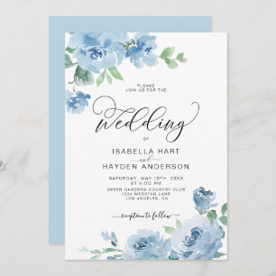 Elegant Light Baby Blue Floral Botanical Wedding I Invitation