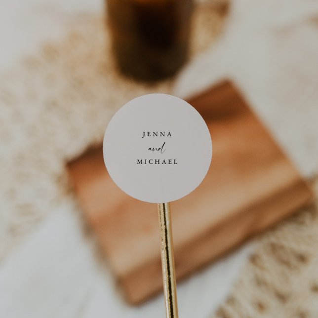 Elegant Light Beige Script Wedding Classic Round Sticker (Creator Uploaded)