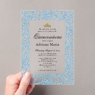 Elegant Light Blue 15th Birthday Quinceanera Acrylic Invitations