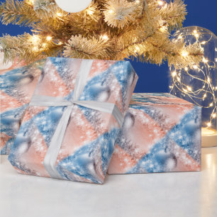Elegant Light Blue and Coral Christmas Ball Wrapping Paper