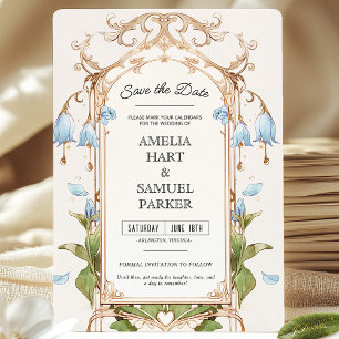 Elegant Light Blue and Gold Floral Save the Date Invitation