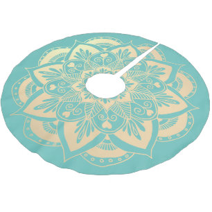 Elegant Light Blue and Gold Mandala Boho Christmas Brushed Polyester Tree Skirt