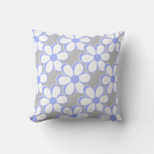 Elegant Light Blue and White Flowers on Light Grey Cushion