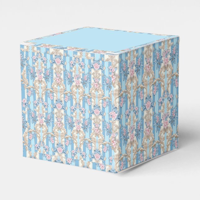 Elegant light blue baroque pattern favour box (Front Side)