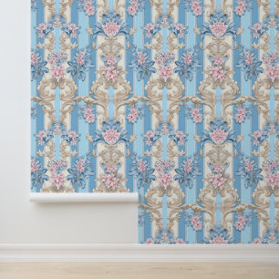 Elegant light blue baroque wallpaper