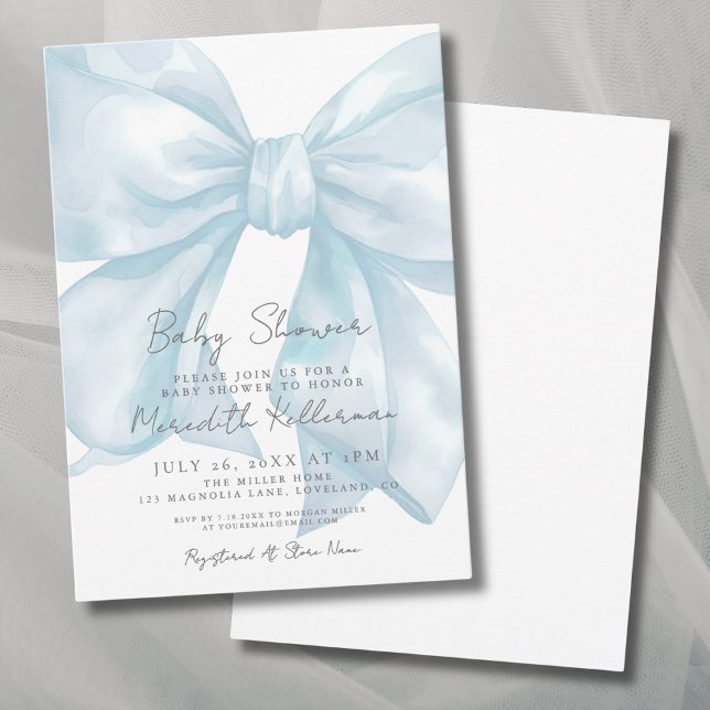 Elegant Light Blue Bow Baby Shower Invitation (Elegant Light Blue Bow Baby Shower Invitation)