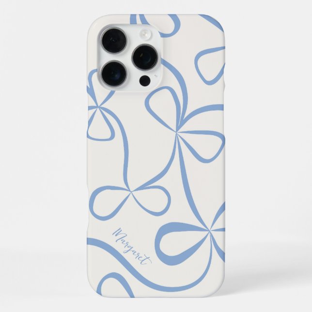 Elegant Light Blue Bow Pattern Custom Name iPhone Case (Back)
