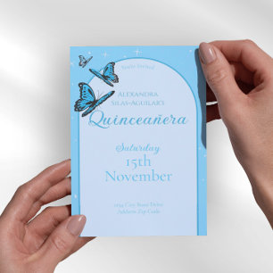 Elegant Light Blue Butterfly Quinceañera - Custom Invitation