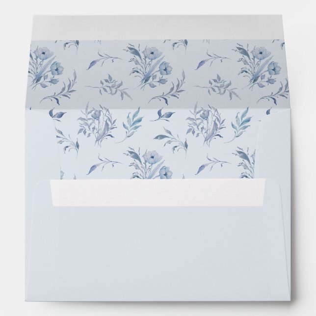 Elegant Light Blue Calligraphy Chinoiserie Wedding Envelope (Back (Bottom))