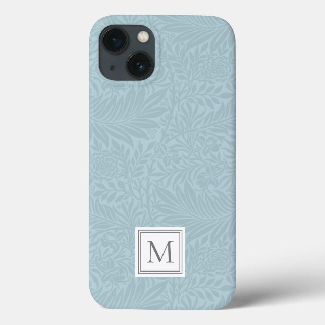 Elegant Light Blue Floral Botanical Monogram Case-Mate iPhone Case (Back)