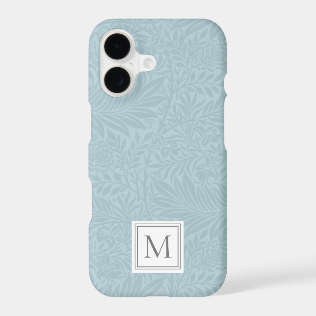Elegant Light Blue Floral Botanical Monogram iPhone Case (Back)