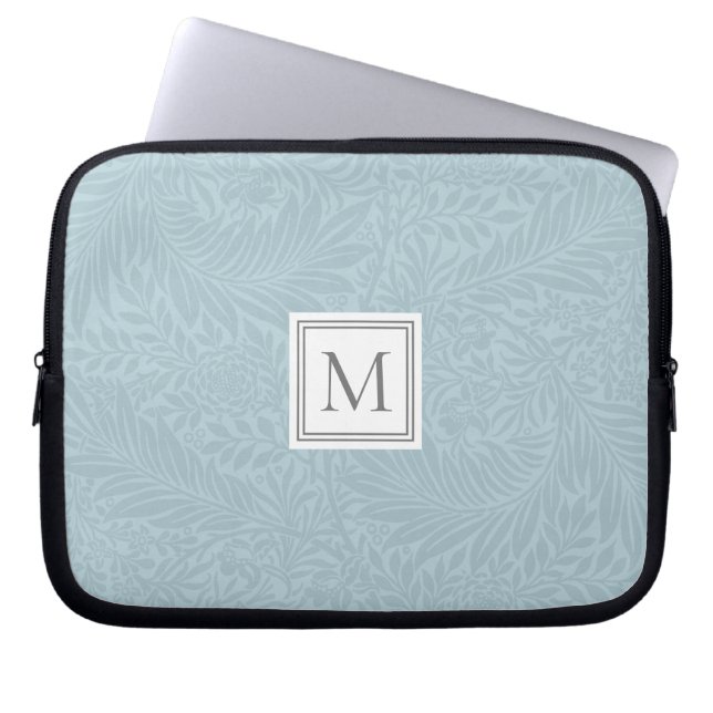 Elegant Light Blue Floral Botanical Monogram Laptop Sleeve (Front)