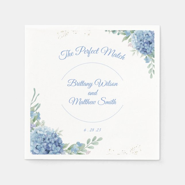 Elegant light blue floral custom wedding napkins (Front)
