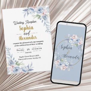 Elegant Light Blue Floral Wedding Invitation  Desc