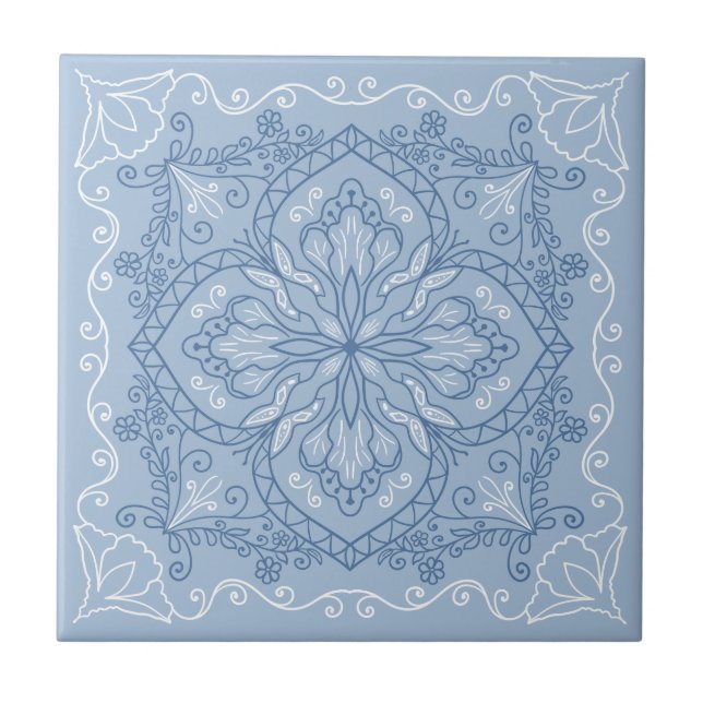 Elegant Light Blue Flowers Butterfly Decorative Tile (Front)