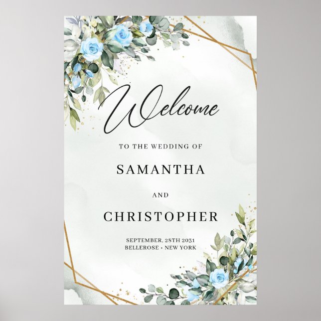 Elegant Light blue flowers eucalyptus welcome Poster (Front)