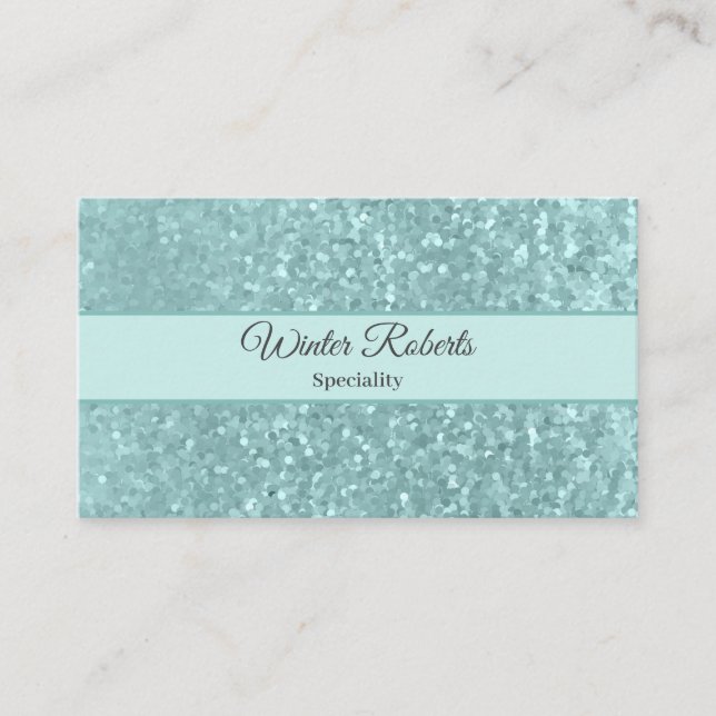 Elegant light blue glitter business card (Front)