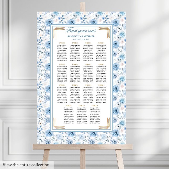 Elegant Light Blue Gold Vintage Seating Chart (Elegant Light Blue Gold Vintage Seating Chart)