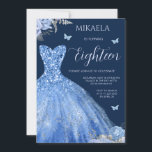 Elegant Light Blue Gown Floral 18th Birthday Invitation<br><div class="desc">This elegant 18th birthday invitation is designed to celebrate the special milestone of an 18-year-old female celebrant. Combining contemporary style with timeless sophistication, this invitation is a perfect choice for marking this important occasion. The editable eighteen script layout allows for personalisation, ensuring you can add your own unique touch and...</div>