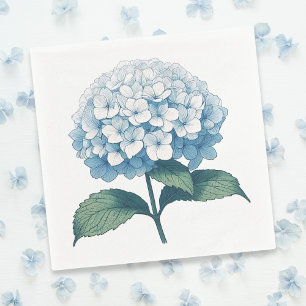 Elegant Light Blue Hydrangea Flower Cocktail Napkin
