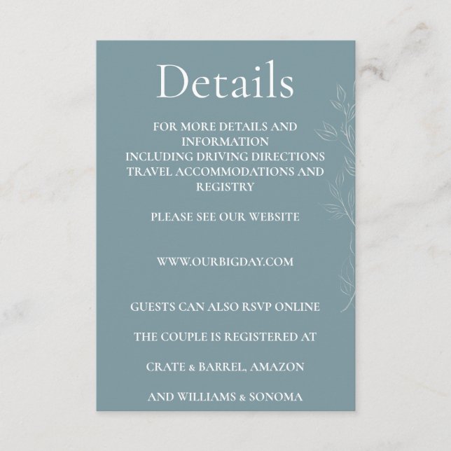 Elegant light blue leaf Enclosure Card Details (Front)