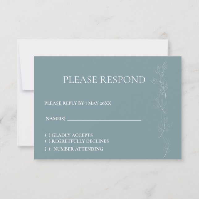 Elegant light blue Leaf  RSVP card (Front)