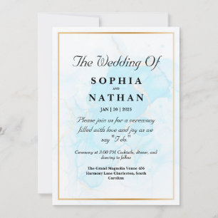 Elegant Light Blue Marble Wedding Invitation 