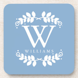 Elegant Light Blue Monogram Coaster