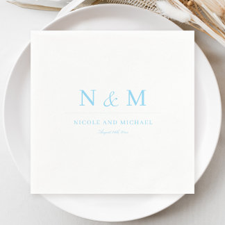 Elegant Light Blue Monogram Initials Wedding Napkin